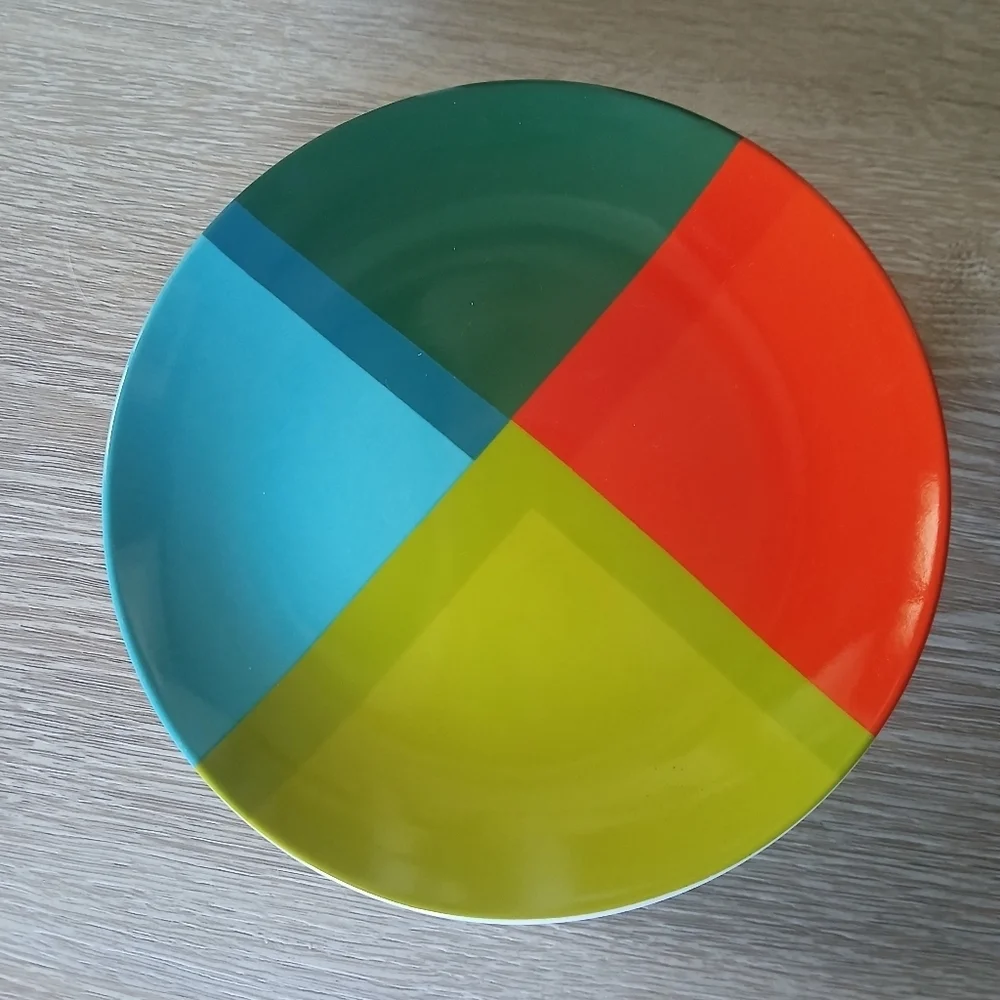 CB2 Crate & Barrel Plates (2) Appetizer Color-Block Mid Century Modern Style NEW